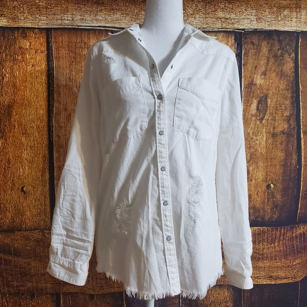 EXPRESS Distressed Boyfriend "Button" Down Shirt